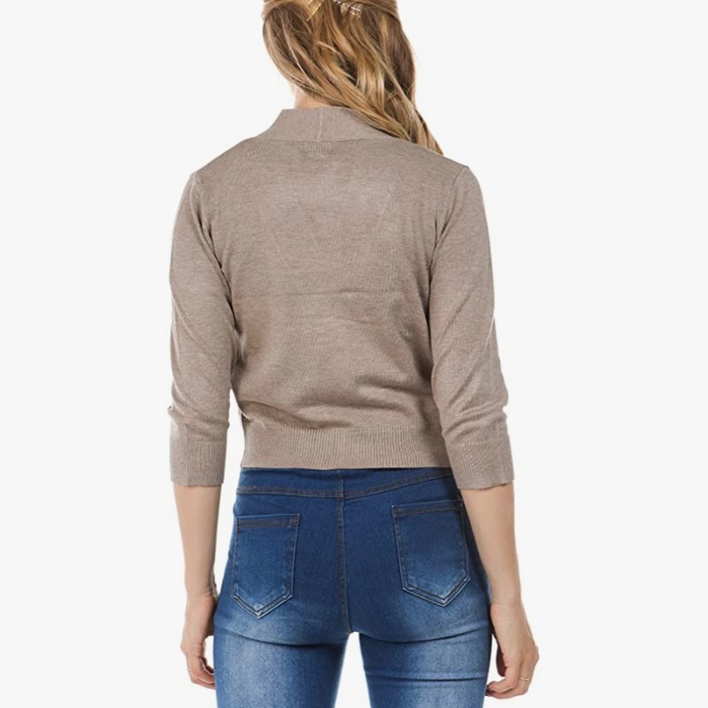 3/4 open drape cielo cardigan in camel.